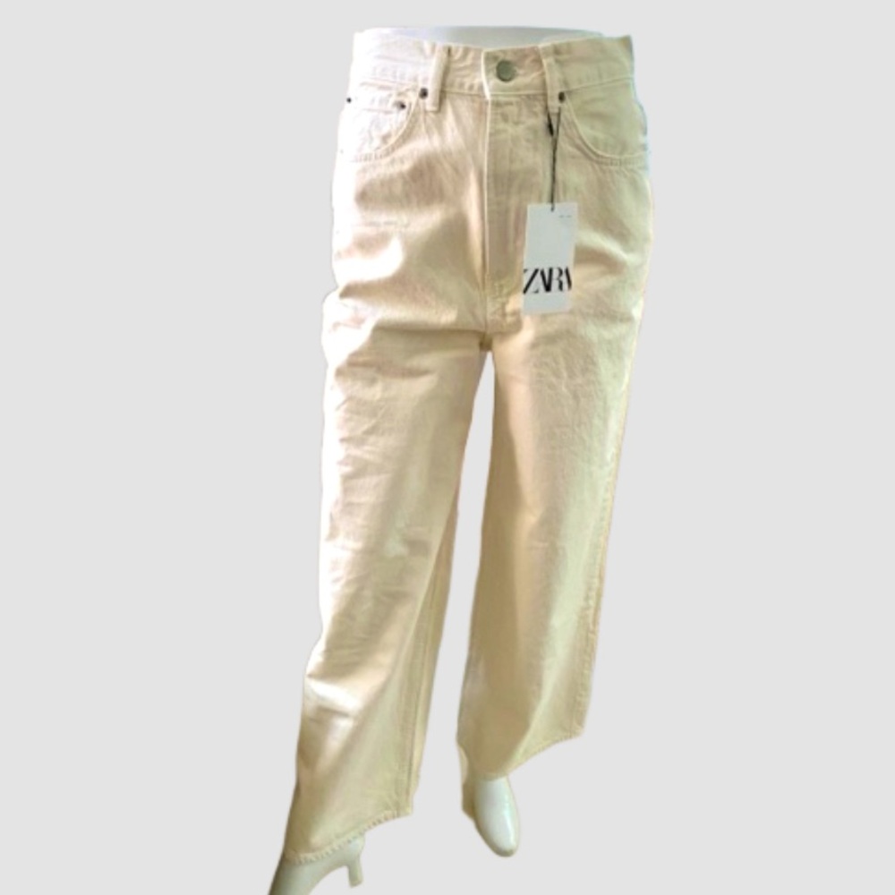 Zara Cream Wide Leg Jeans – Mid Rise | Size 4 | NWT - Picture 5 of 15